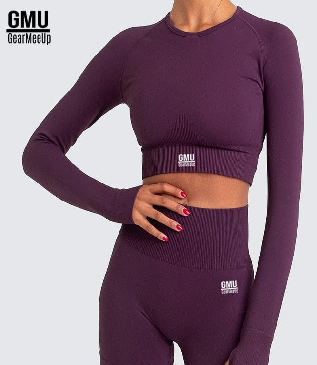 GearMeeUp Seamless Knitted Long Sleeve Crop Top