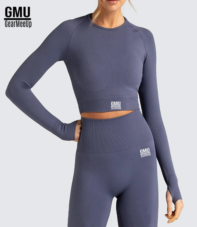 GearMeeUp Seamless Knitted Long Sleeve Crop Top