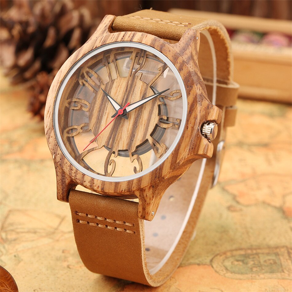 Classic Hollow Arabic Numerals Women's Wood Watch - GearMeeUp