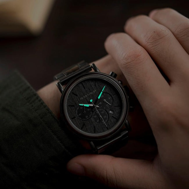 Classic Chronograph Wooden Stainless Steel Watch - GearMeeUp