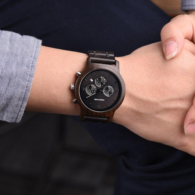 Retro Chronograph Wood Watch - GearMeeUp