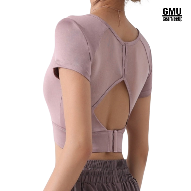 Gearmeeup Open Back Crop Top Sports Bra