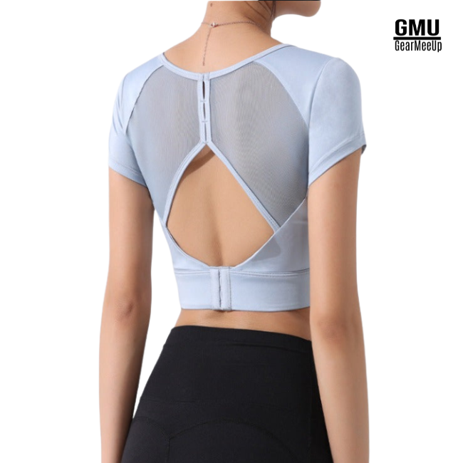 Gearmeeup Open Back Crop Top Sports Bra