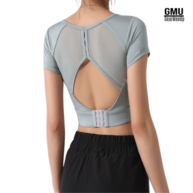 Gearmeeup Open Back Crop Top Sports Bra