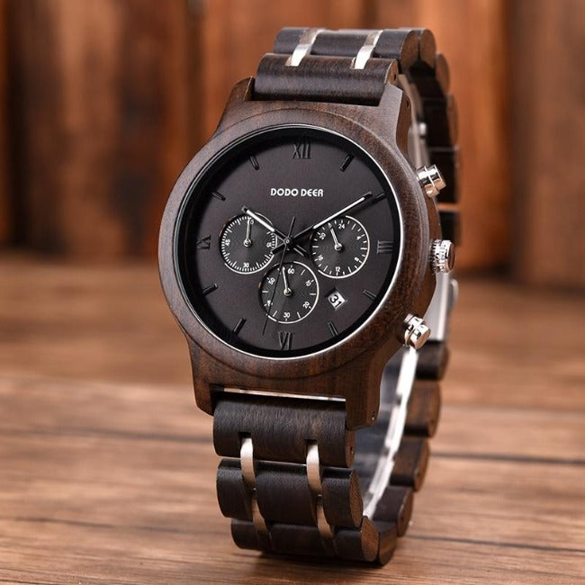 Retro Chronograph Wood Watch - GearMeeUp