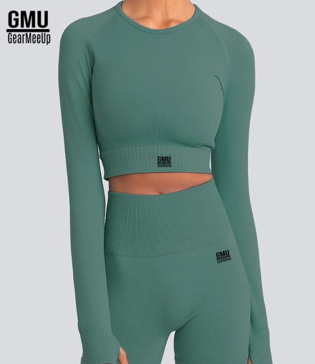 GearMeeUp Seamless Knitted Long Sleeve Crop Top