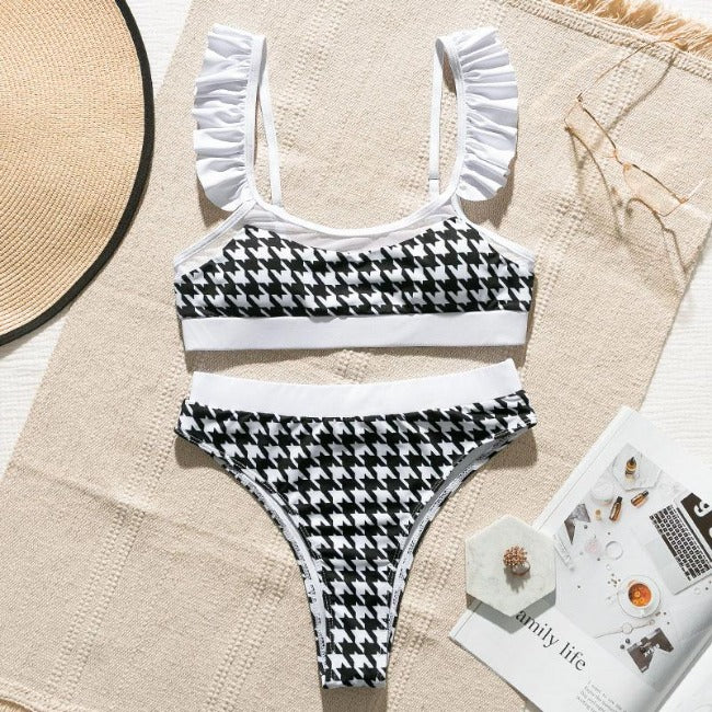 Olivia™ Ruffled Plaid High-Waisted Bikini Set - GearMeeUp