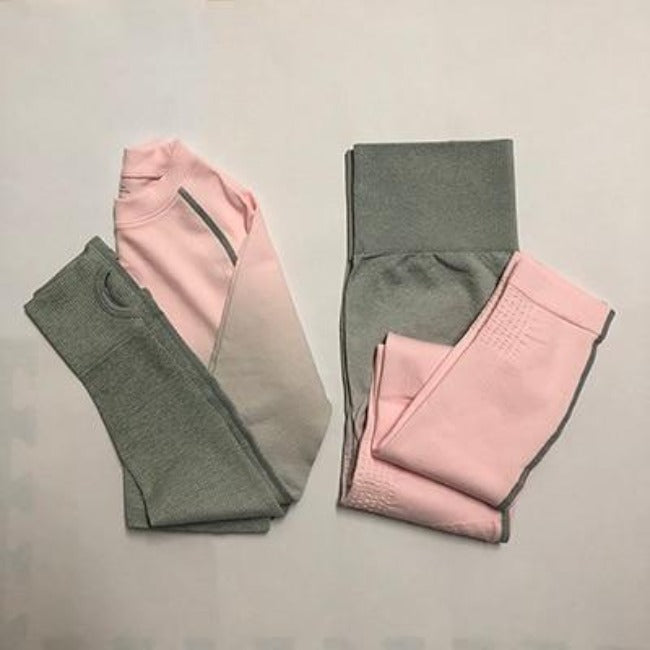 Flex Sports Seamless Leggings+Crop Long Sleeves Set - GearMeeUp
