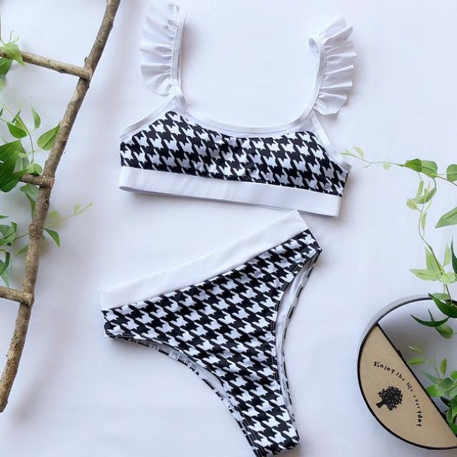 Olivia™ Ruffled Plaid High-Waisted Bikini Set - GearMeeUp