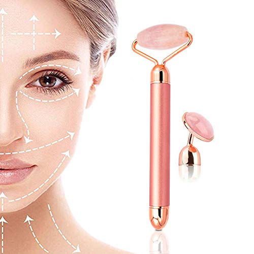 Electric Vibrating Natural Rose Quartz Jade Roller - GearMeeUp