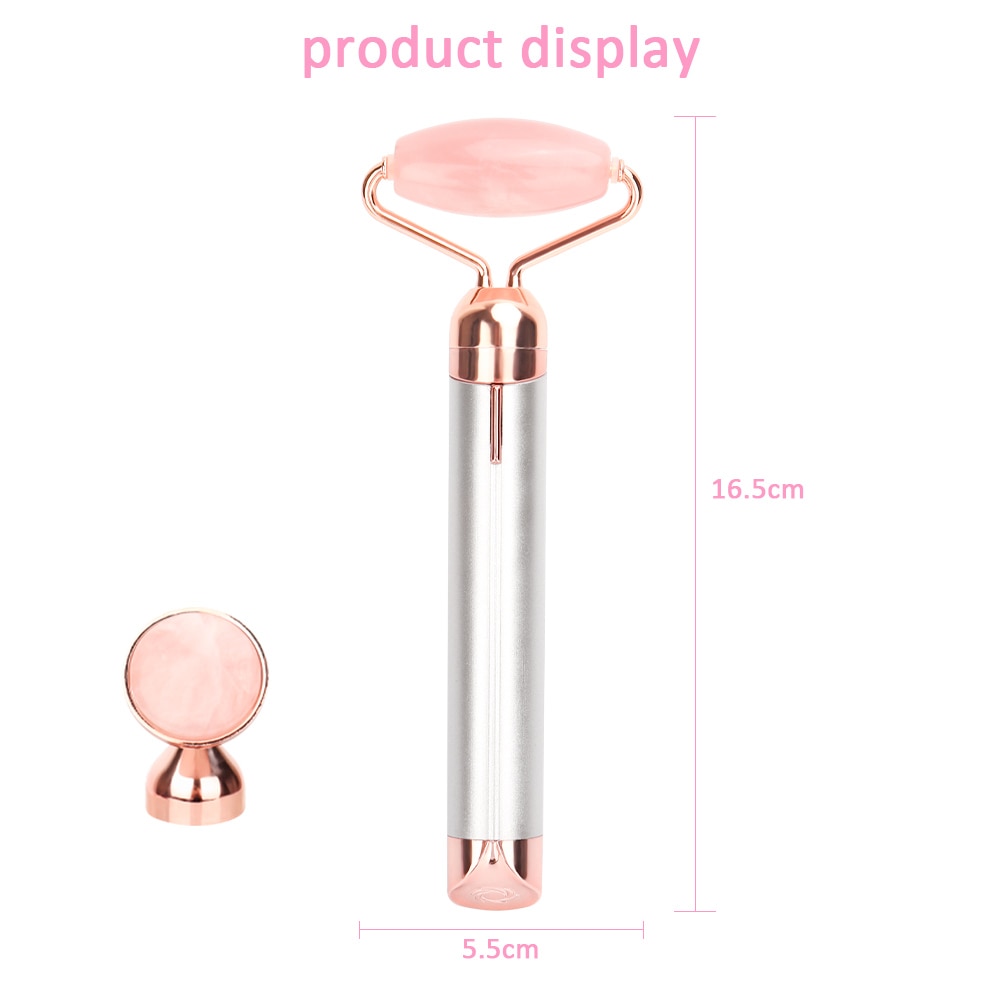 Electric Vibrating Natural Rose Quartz Jade Roller - GearMeeUp