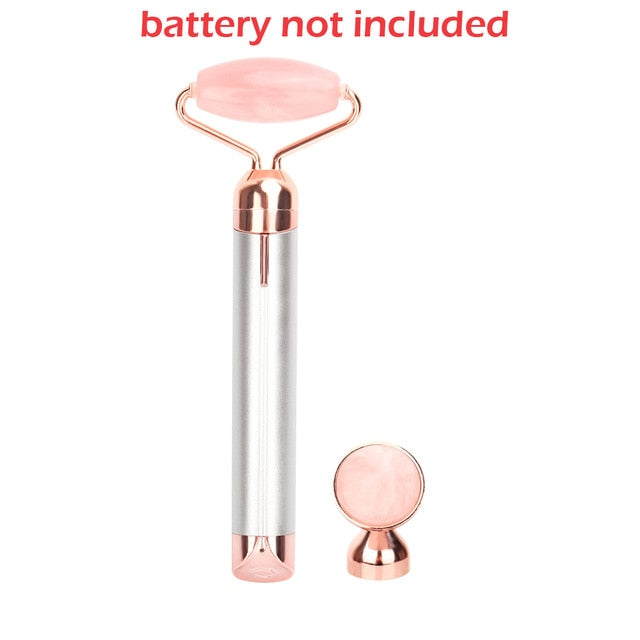 Electric Vibrating Natural Rose Quartz Jade Roller - GearMeeUp