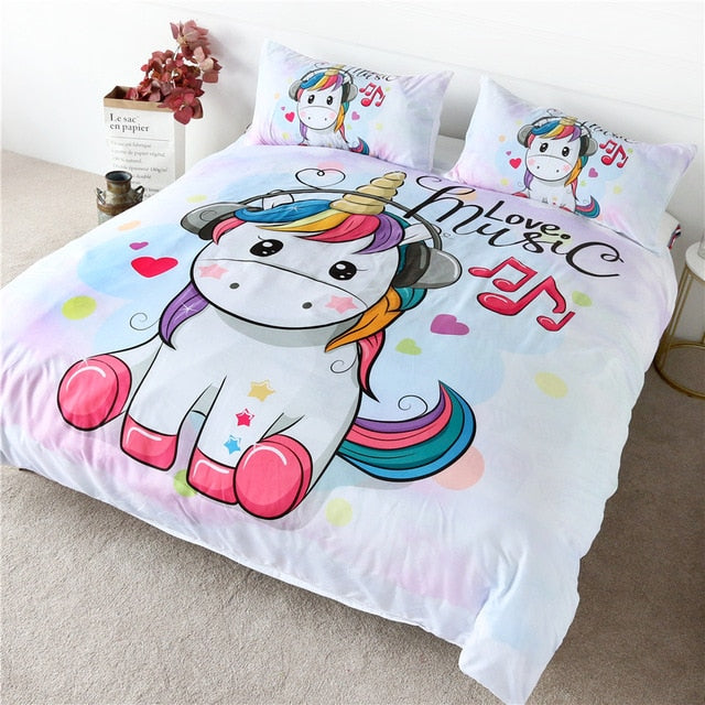 Cute Unicorn Rainbow Hair Duvet Cover Set - GearMeeUp