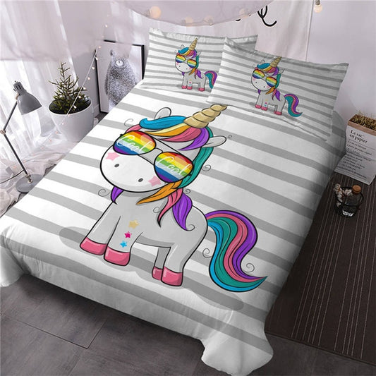 Cute Unicorn Rainbow Hair Duvet Cover Set - GearMeeUp