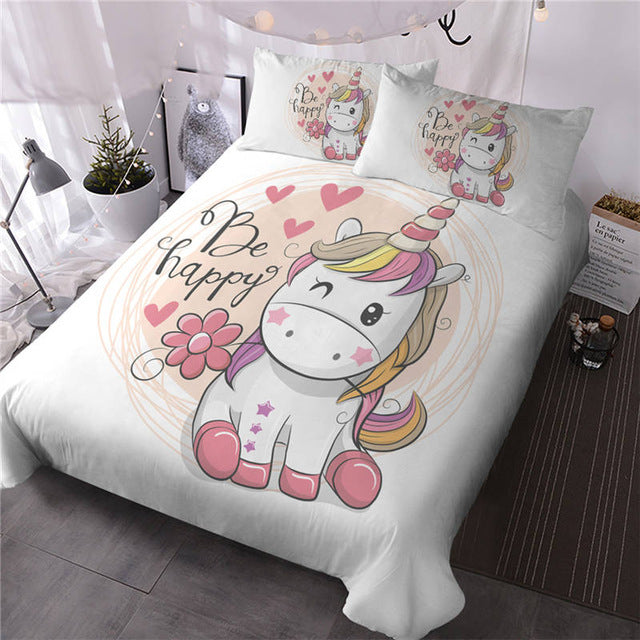 Cute Unicorn Rainbow Hair Duvet Cover Set - GearMeeUp