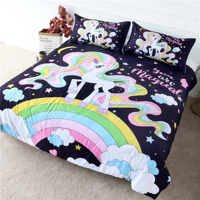 Cute Unicorn Rainbow Hair Duvet Cover Set - GearMeeUp