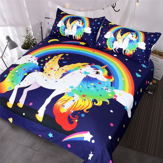 Cute Unicorn Rainbow Hair Duvet Cover Set - GearMeeUp