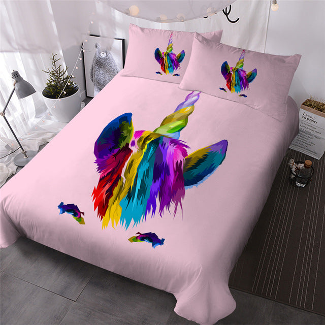 Cute Unicorn Rainbow Hair Duvet Cover Set - GearMeeUp