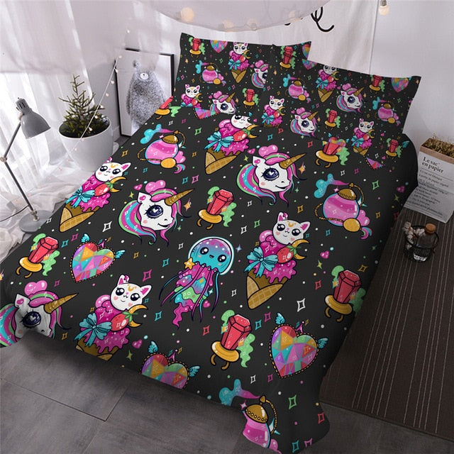 Cute Unicorn Rainbow Hair Duvet Cover Set - GearMeeUp