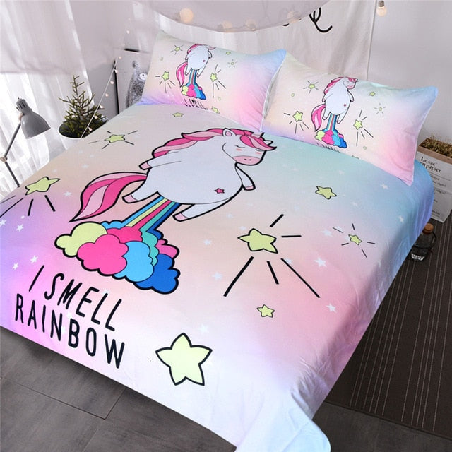 Cute Unicorn Rainbow Hair Duvet Cover Set - GearMeeUp