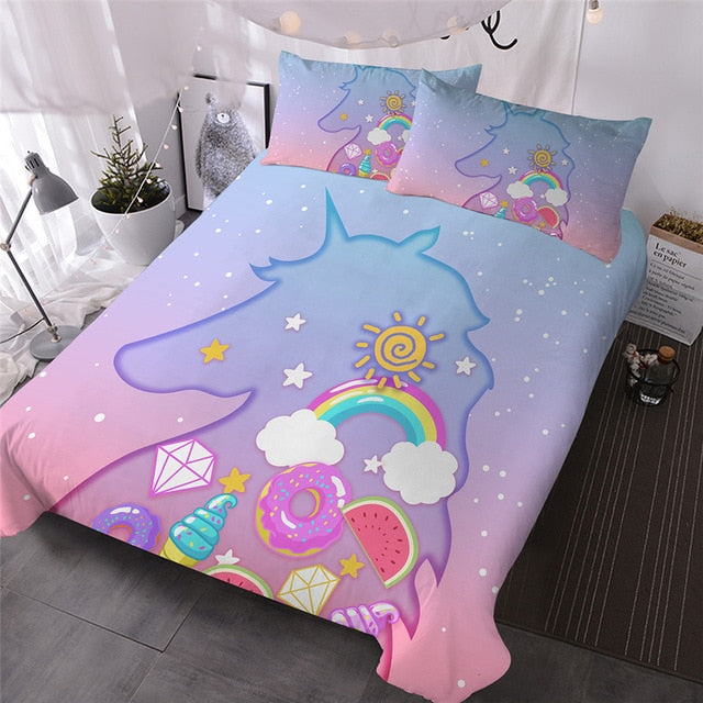 Cute Unicorn Rainbow Hair Duvet Cover Set - GearMeeUp