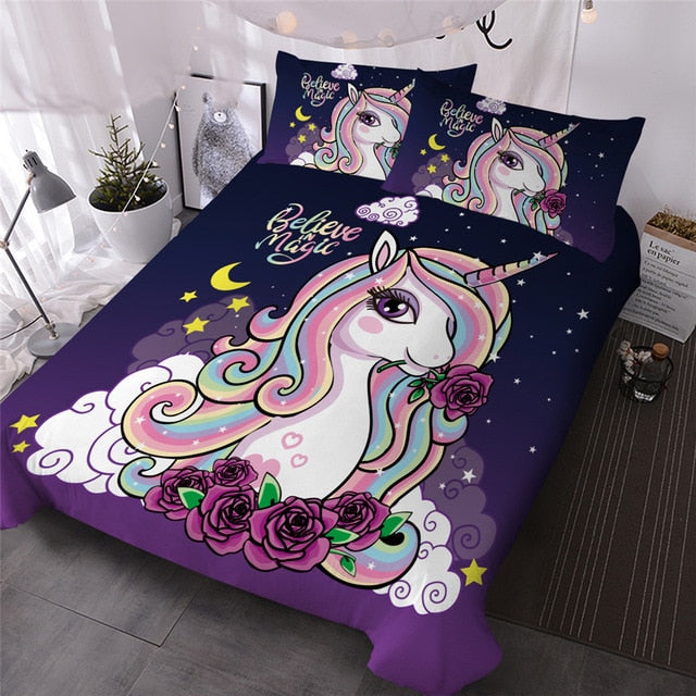 Cute Unicorn Rainbow Hair Duvet Cover Set - GearMeeUp