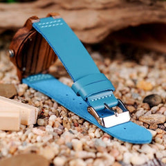 Midnight Blue Wood Watch Leather Strap - GearMeeUp