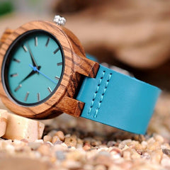 Midnight Blue Wood Watch Leather Strap - GearMeeUp