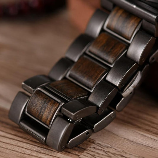 Classic Chronograph Wooden Stainless Steel Watch - GearMeeUp