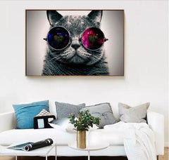 Pop Art Creative Animals Canvas Oil Paintings Galaxy Glasses Cat Posters and Prints Wall Pictures for Bedroom Home Decoration - GearMeeUp