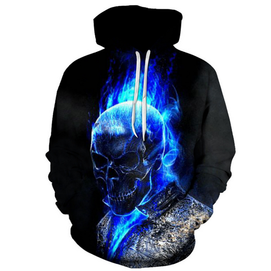 Blue Skull Print 3D Hoodie - GearMeeUp