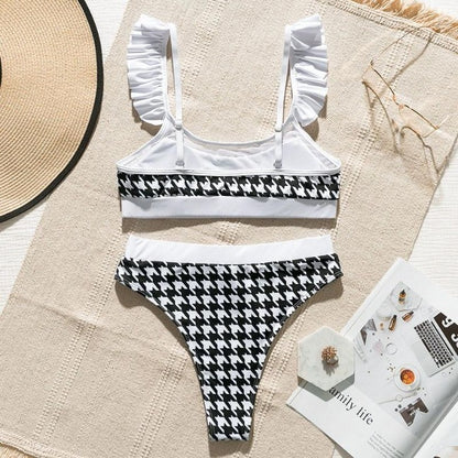 Olivia™ Ruffled Plaid High-Waisted Bikini Set - GearMeeUp
