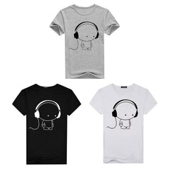 Men Short Sleeve T-Shirt Headphone Man Cartoon Pattern Print T-Shirt Fashion Casual Round Neck Slim Fit Top Male - GearMeeUp