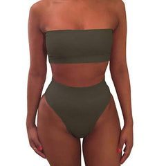Giovanna™ Bandeau Solid High Waist Swimwear - GearMeeUp