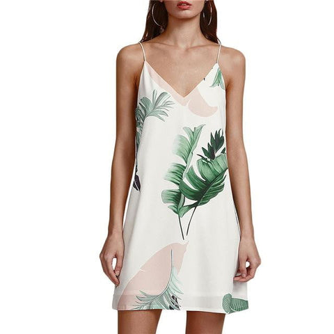 Sexy Mini Beach Palm Leaf Print Dresses - GearMeeUp