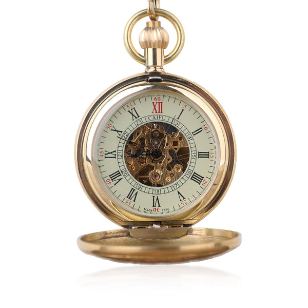 Antique Gold Skeleton Mechanical Pocket Watch