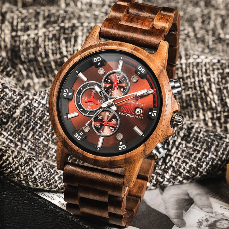 Stylish Wood Chronograph Military Mens Watch - GearMeeUp