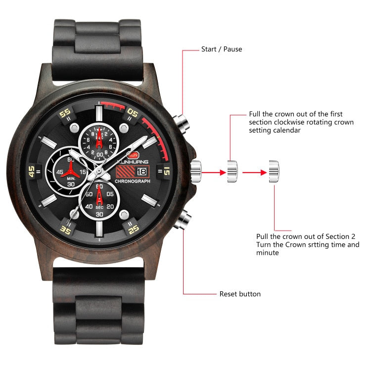 Stylish Wood Chronograph Military Mens Watch - GearMeeUp