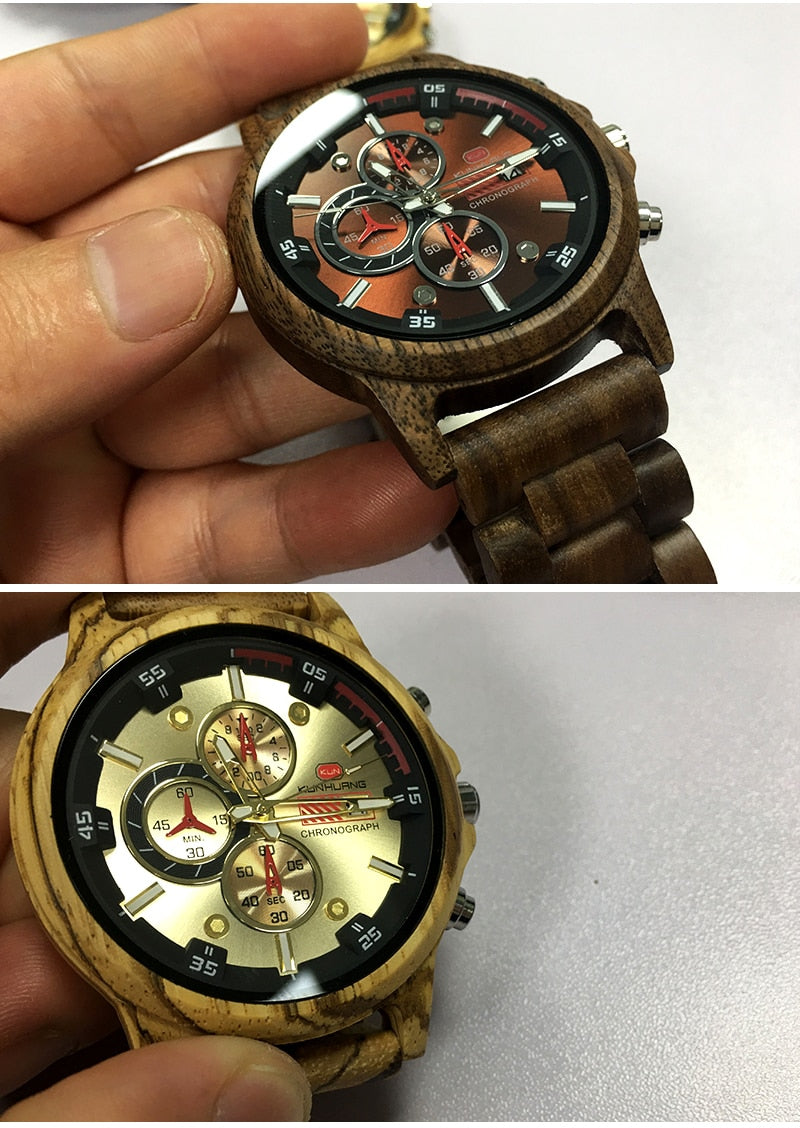 Stylish Wood Chronograph Military Mens Watch - GearMeeUp