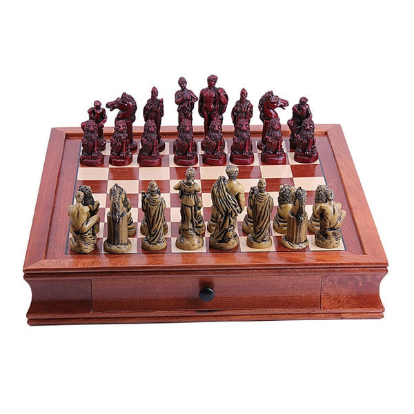 Ancient Rome Chess Set with Mahogany Wooden Board