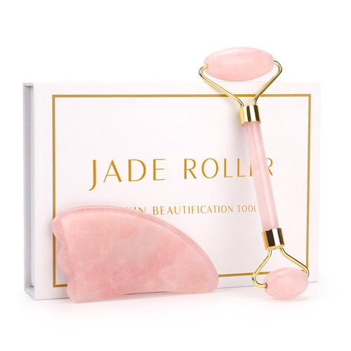 Natural Jade Rose Quartz Facial Massager - GearMeeUp
